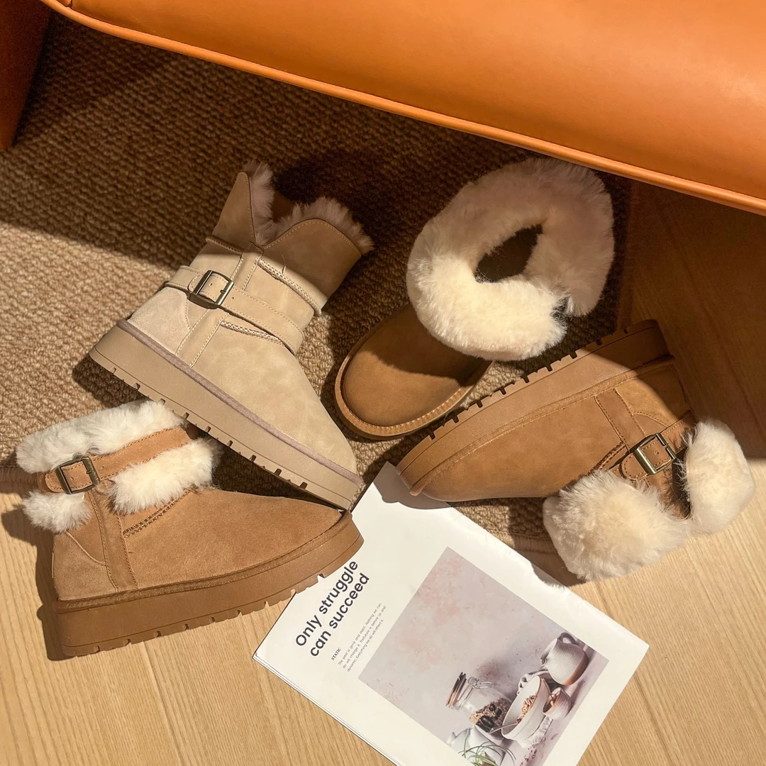 雪地靴棉鞋加绒加厚厚底免息2024新款冬季真皮时尚保暖中筒经典