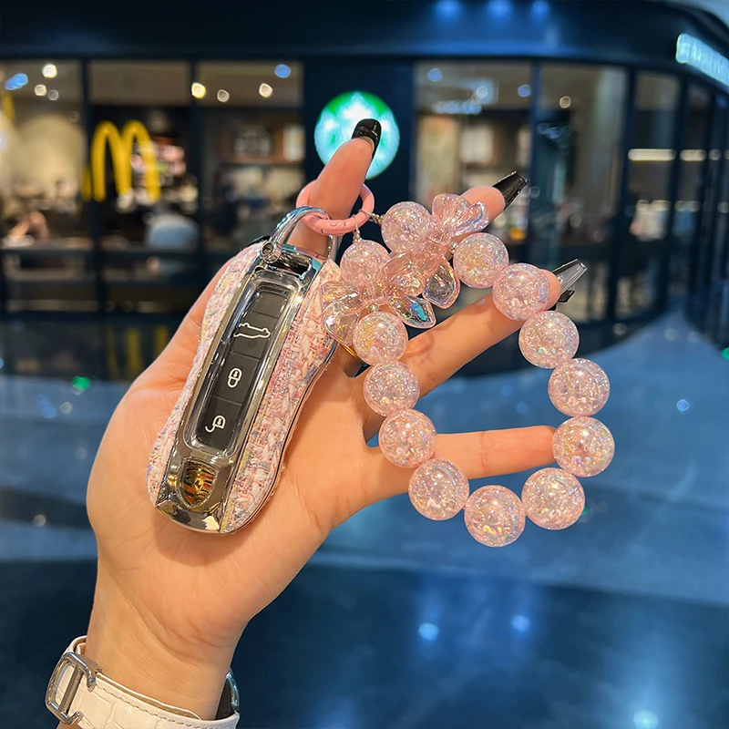 适用新保时捷钥匙套卡宴新能源911帕拉梅拉小香风taycan包壳扣女