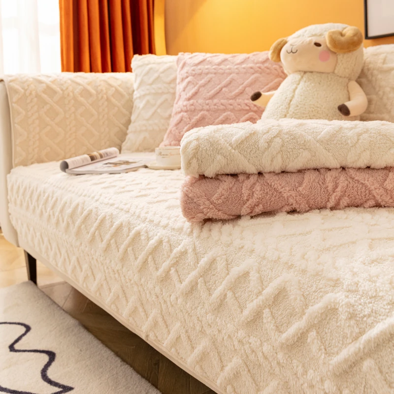 (暖洋洋)毛绒沙发垫冬季加厚座垫防滑皮坐垫罩简约布艺盖布组合