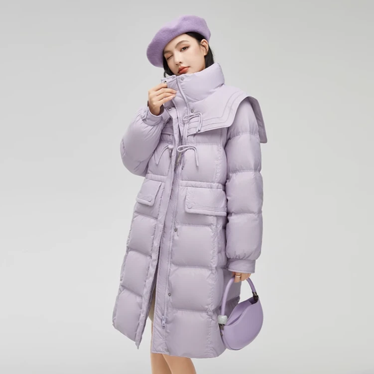 雪中飞立领收腰显瘦防风保暖海军领长款羽绒服X20141816F冬季时尚