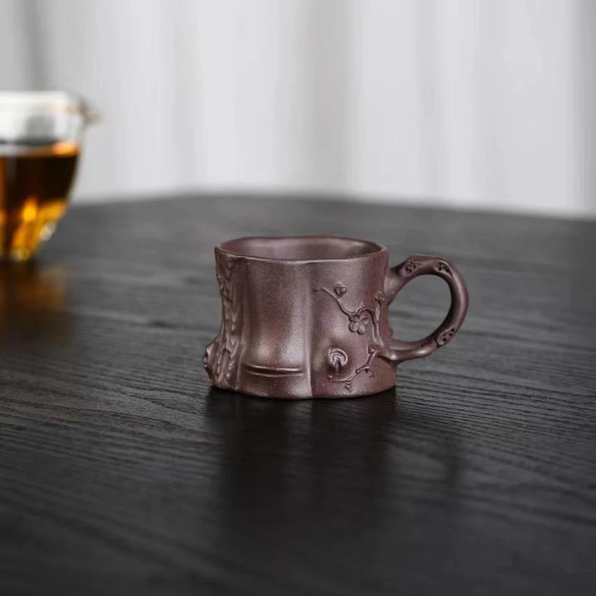 紫哈梅桩杯原矿紫泥90cc纯手工主人杯茶杯家用小容量小口杯竹节杯