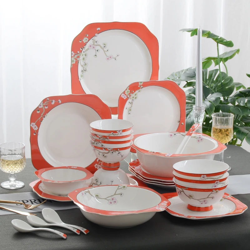 Milandu 贵人瓷系列餐具家用碗碟盘勺骨瓷乔迁送人红色轻奢中式