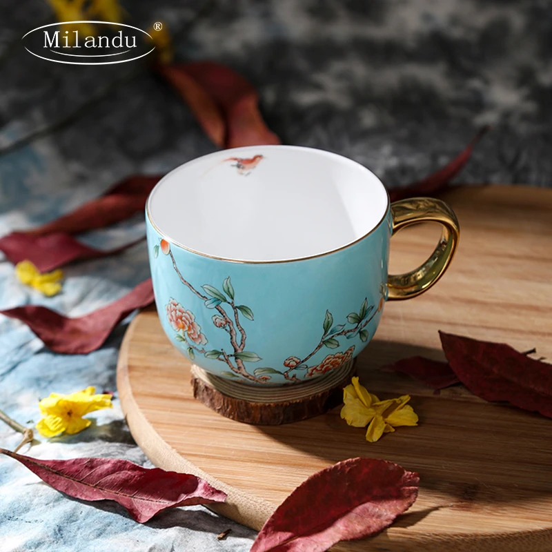Milandu/米兰度富贵满园骨瓷高档水杯茶具手绘杯家用咖啡杯茶杯