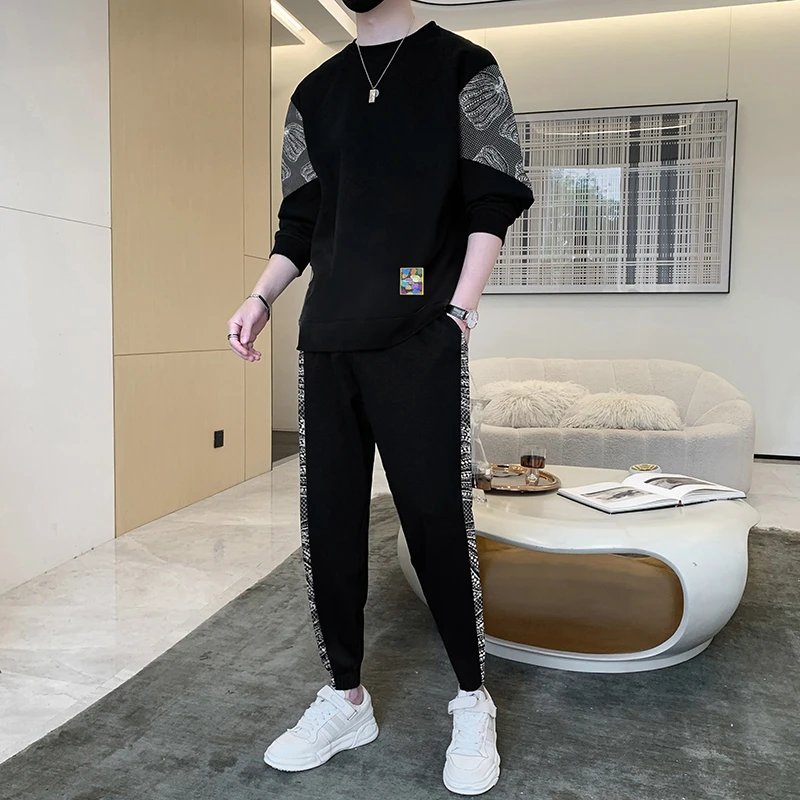 休闲套装男士2025秋季新款时尚潮牌男装学生宽松大码运动卫衣一套