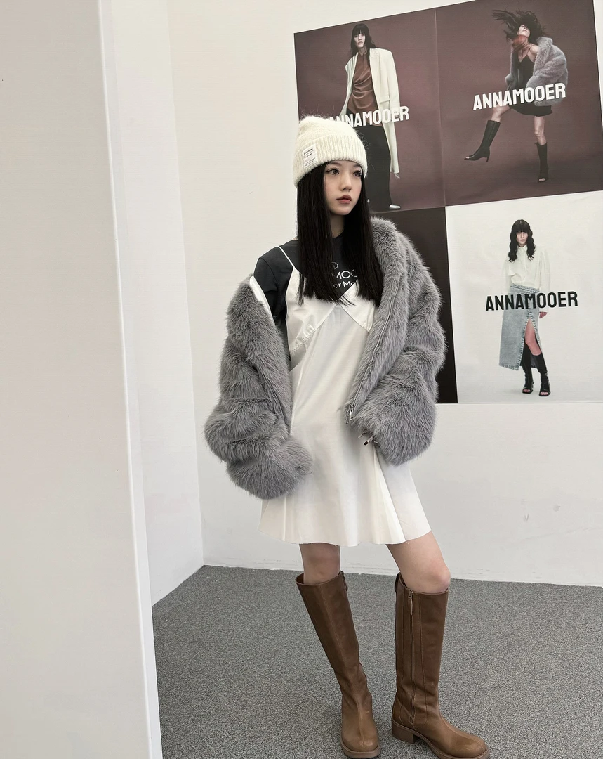 ANNAMOOER 设计师品牌灰色大衣AM63W005