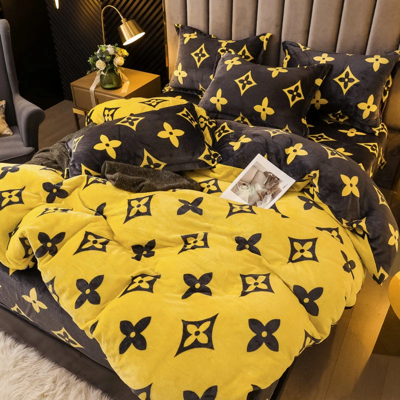 北欧风高档轻奢潮牌加厚牛奶绒四件套冬季珊瑚绒床笠单被套三件套