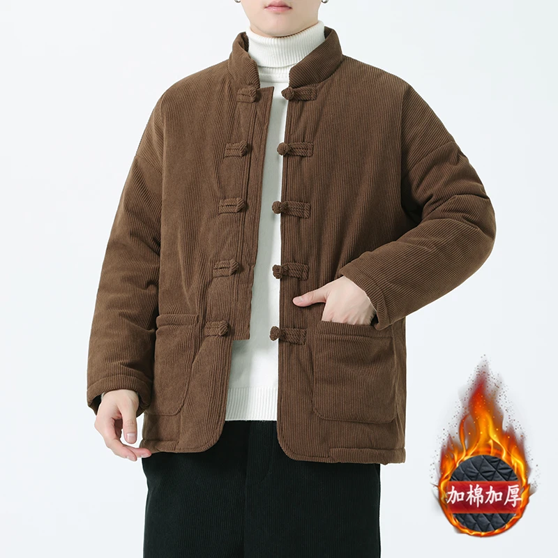 唐装棉服冬季灯芯绒复古加厚保暖中国风棉衣宽松大码男装棉袄外套