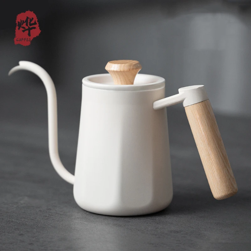 烨微咖 八角手冲咖啡壶便携木柄壶长嘴细口不锈钢挂耳咖啡手冲壶