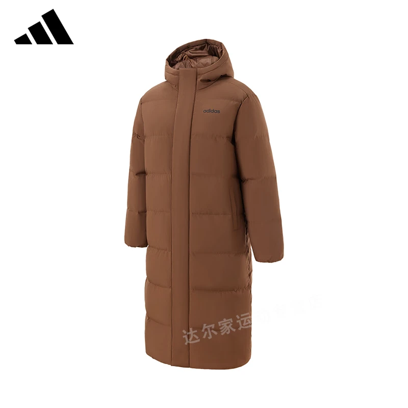 Adidas阿迪达斯冬季新品长款美拉德色系羽绒服男女棕色连帽厚棉羽