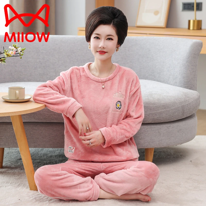 猫人2023年新品冬季睡衣少女时尚高档优雅风珊瑚绒加绒加厚法绒家