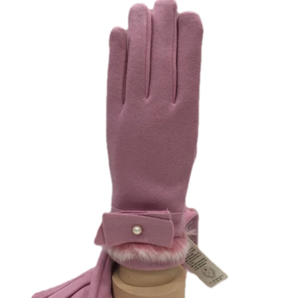 秋冬女士触屏休闲纯色加绒时尚可触屏分指舒适韩版微弹保暖手套