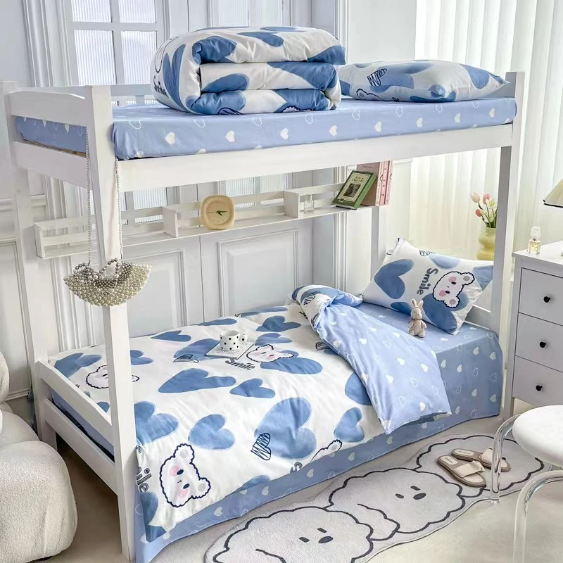 100%全棉学生宿舍纯棉三件套大学床上用品单人上下铺简约小清新