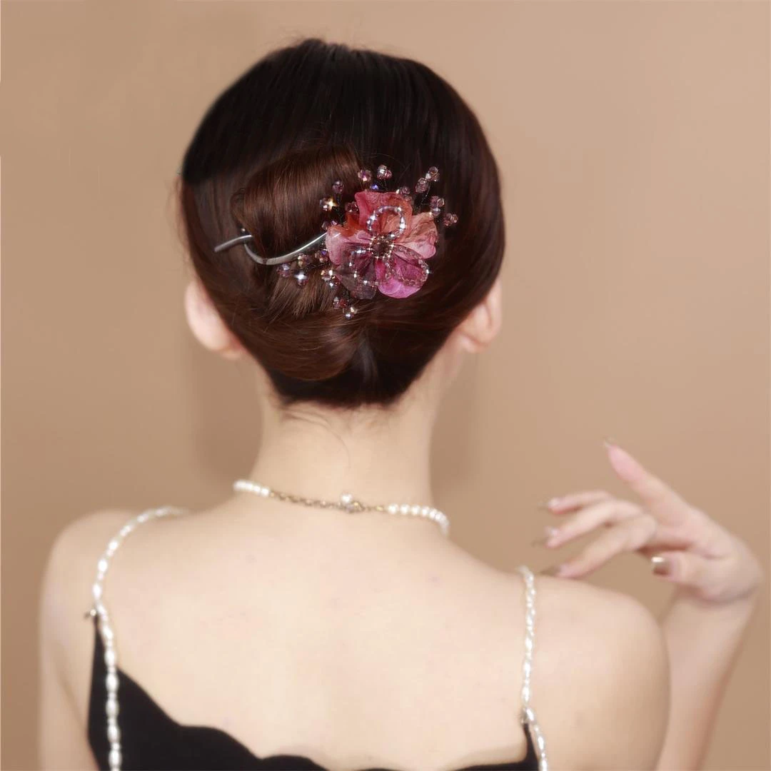 合金网纱锆石[轻奢太阳花]时尚扭扭夹优雅盘发一字夹