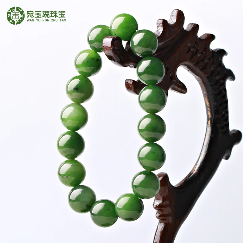 和田玉碧玉老型珠手链男单圈玉手串女珠宝饰品时尚妈妈手链菠菜绿