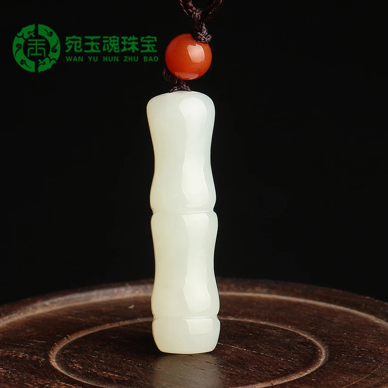 和田玉竹节吊坠白玉竹节男女款玉坠宝宝款节节高升项链平安挂件