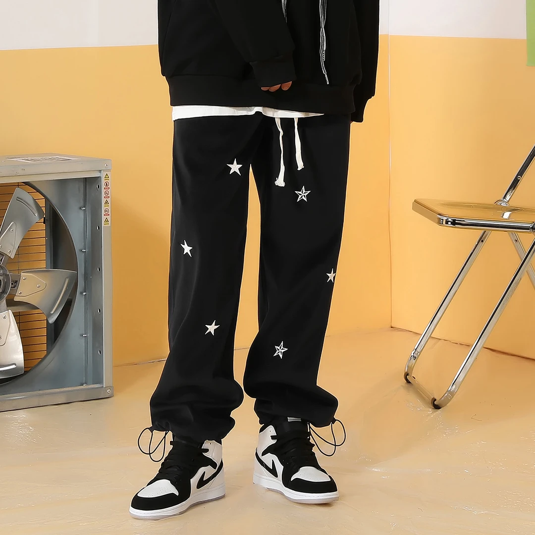 运动裤【小星星】XXGOGO绣花黑色裤子宽松可调节抽绳国潮男 GOLP134