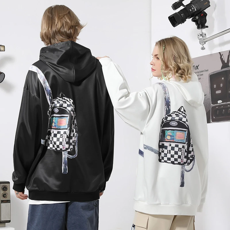 卫衣【背影杀手】TVX潮牌棋盘格单肩包印花太空棉加绒连帽男 TVW168