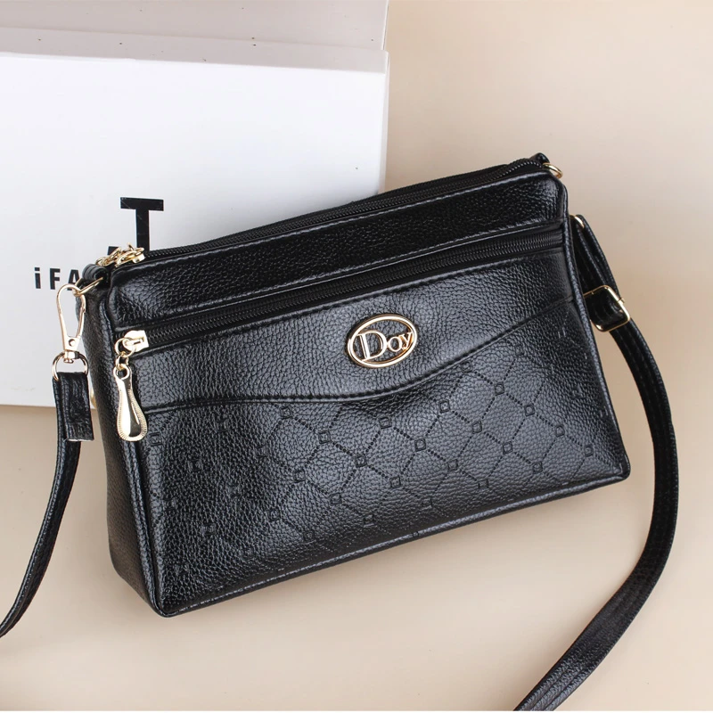 单肩包女小包斜挎手机包中年妈妈软皮双层时尚休闲百搭小方包软皮