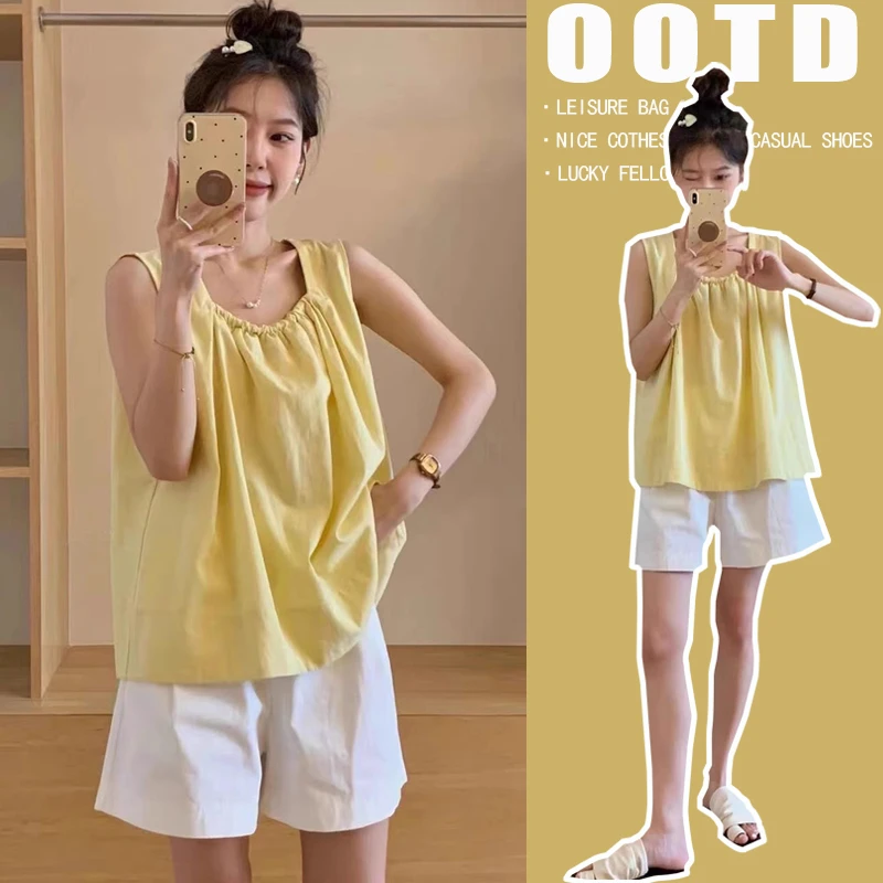 2024夏季孕妇装韩版方领显瘦气质百搭休闲外穿薄款无袖背心上衣女