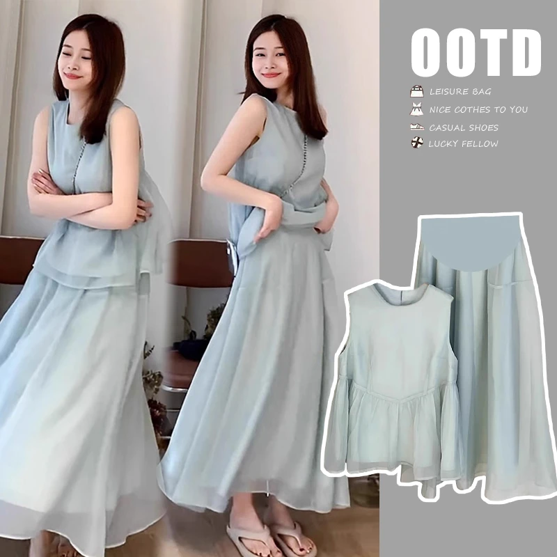 2024年夏季多巴胺时尚穿搭蓝色套装小个子气质显瘦宽松