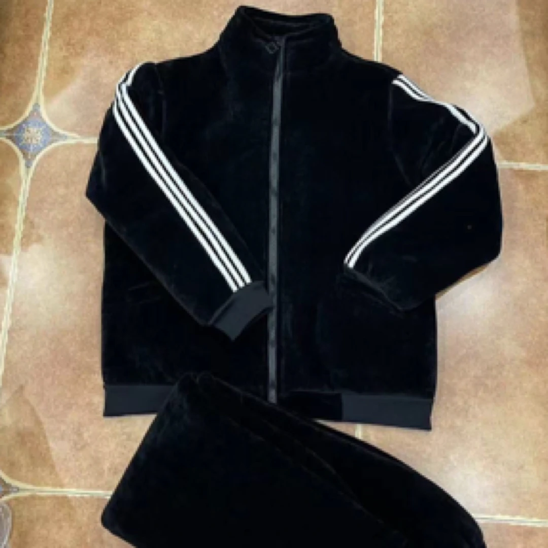 新款冬季加绒加厚条绒外穿套装男女同款情侣加厚保暖休闲