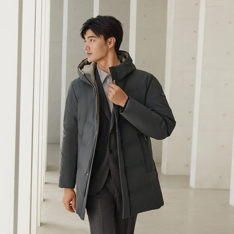 【经典商务】波司登冬季中长款羽绒服男保暖连帽90鹅绒加厚外套4117
