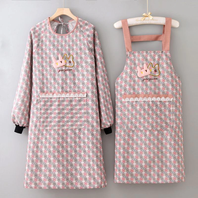 厨房家用防污罩衣时尚洋气长袖反穿帆布围裙成人餐饮上班工作服女