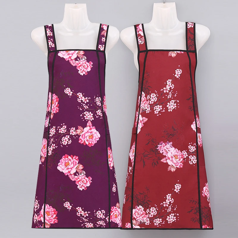 时尚新中式防水围裙厨房家用复古围腰时尚洋气成人防油耐脏工作服