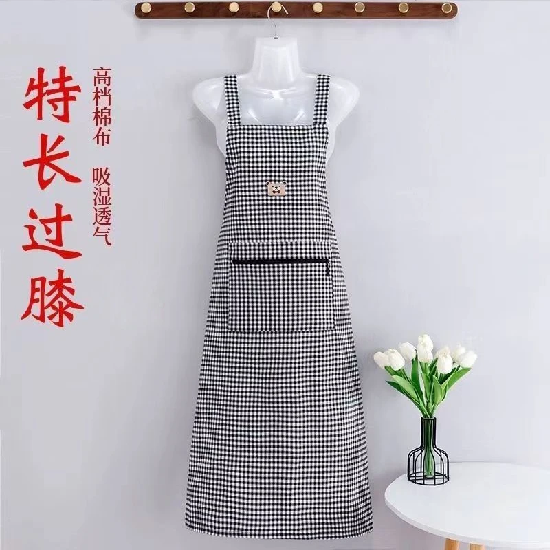 加长围裙新款夏季家用厨房做饭透气耐磨棉布罩衣商超工厂工作服女