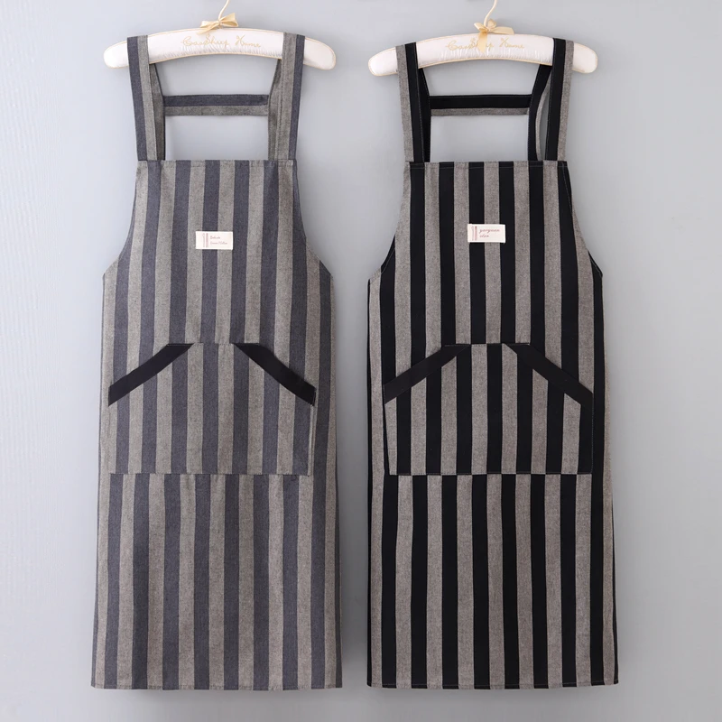 简约棉麻防污透气围裙家用厨房围腰时尚做饭围腰成人干活工作服女