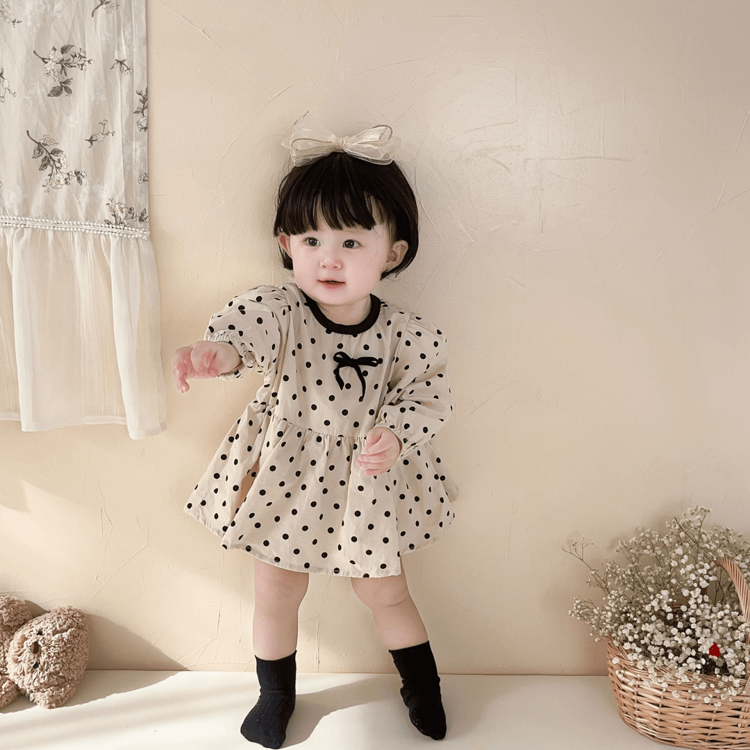 春秋韩版婴幼儿哈衣裙棉质洋气女宝宝可爱波点长袖包屁哈裙爬爬服