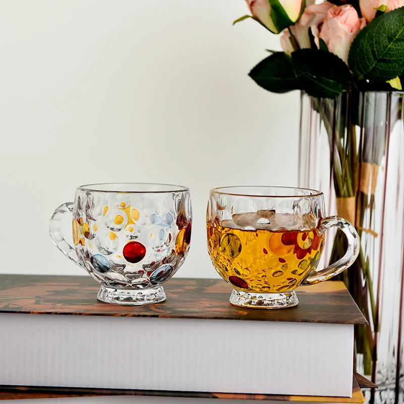 捷克气泡圆点咖啡杯创意个性水晶玻璃彩绘杯果汁杯两只装