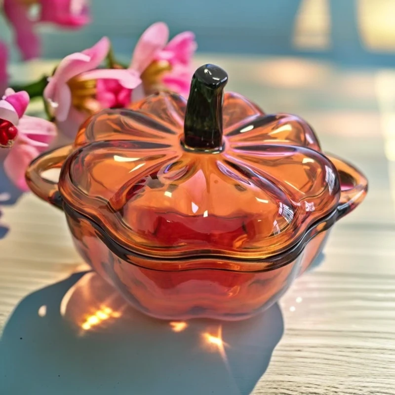 榴莲猫【M】暗橙色南瓜糖缸透明家用创意简约大号欧式糖果罐带盖