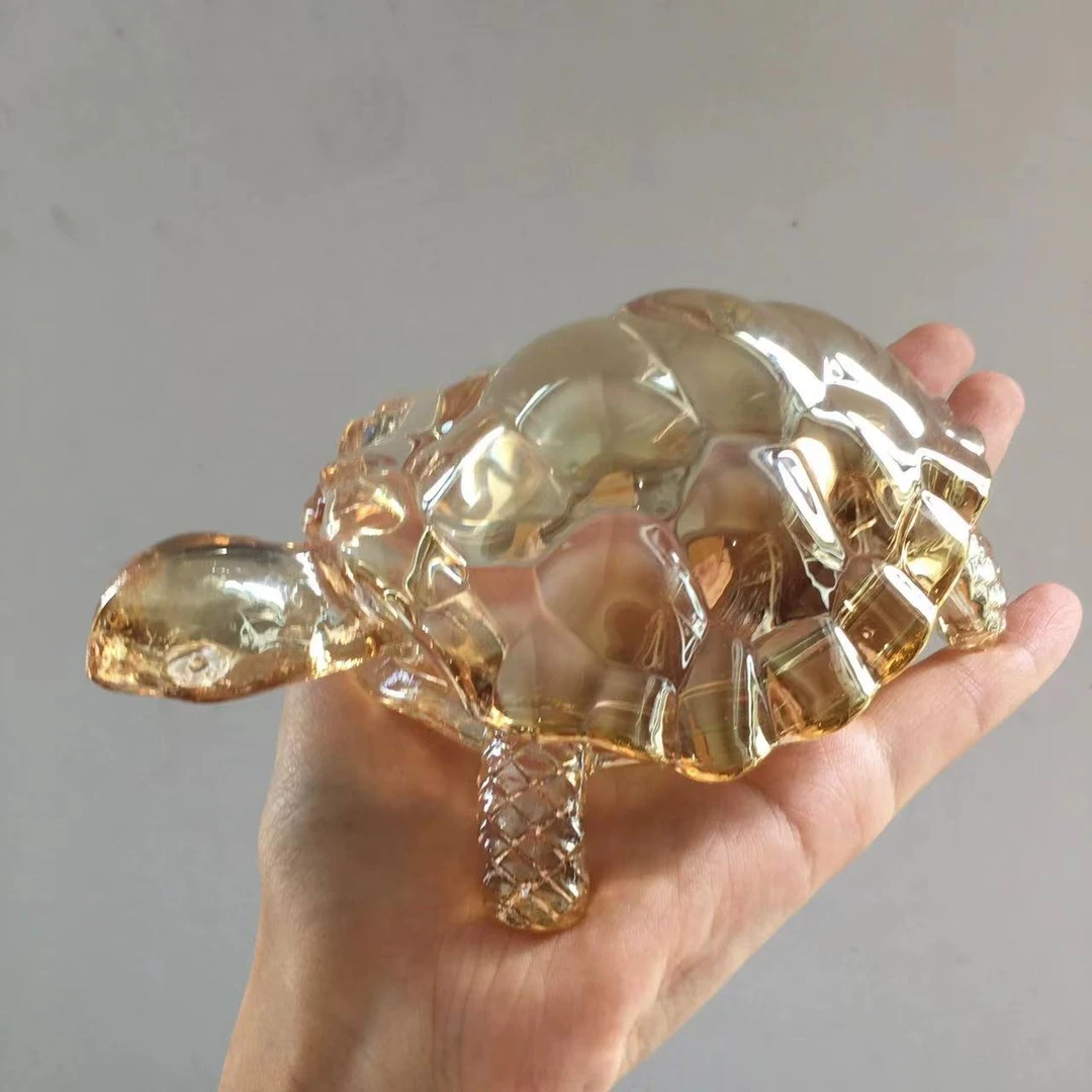 欧式创意水晶玻璃工艺品琥珀金色乌龟摆件招财客厅茶道桌面动物