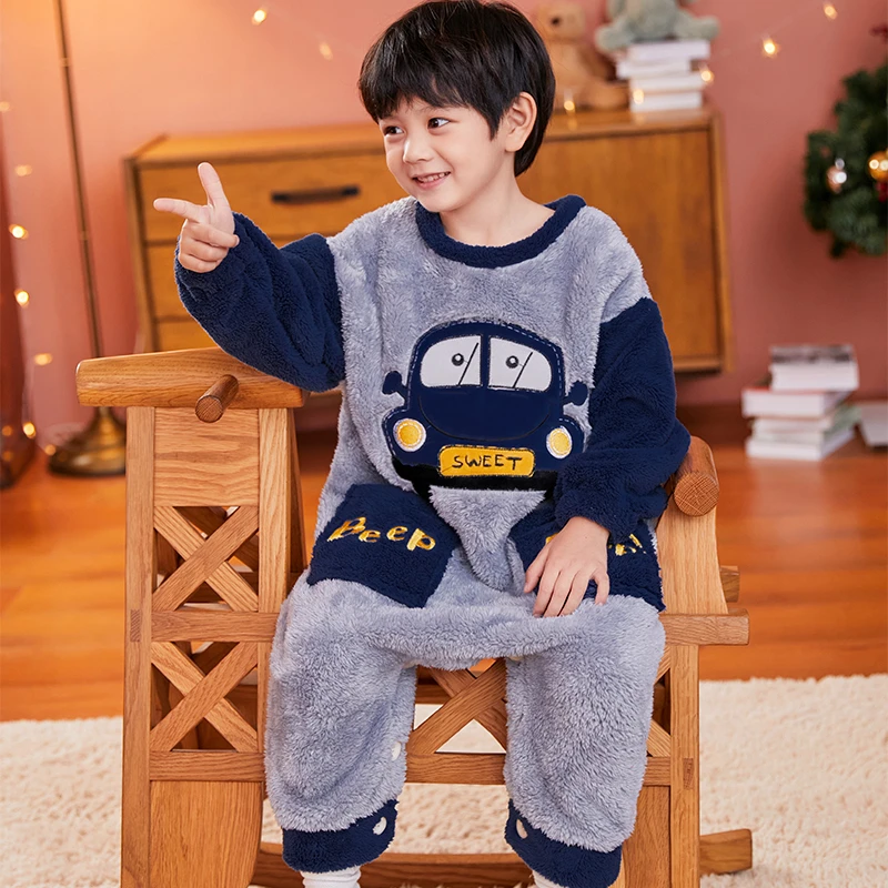 儿童连体睡衣宝宝秋冬季加绒加厚法兰绒家居服珊瑚绒爬服宝宝睡袋