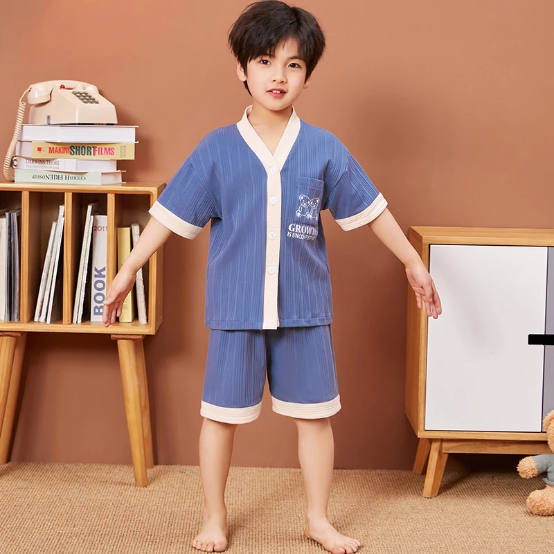 儿童睡衣夏季棉质男童短袖中大童宝宝男孩女孩休闲家居服套装薄款