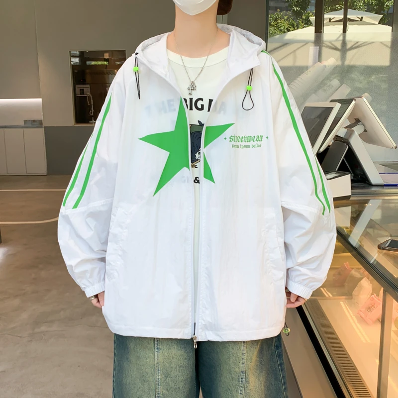 夏季青少年潮流新款宽松舒适薄款连帽外套休闲运动户外透气防晒服