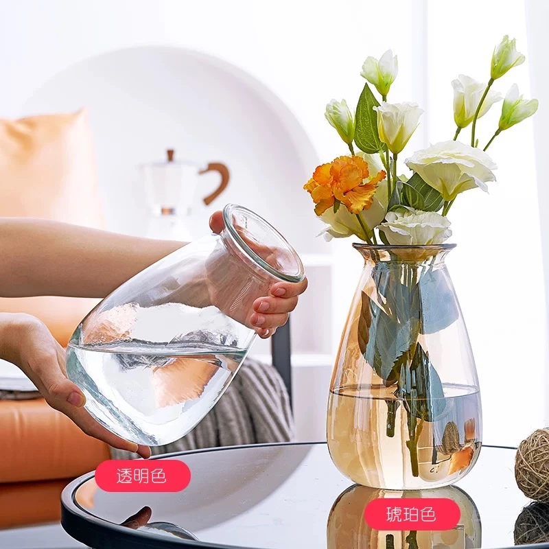 美式透明简约彩色花瓶ins客厅摆件插花水培干花百合鲜花饰品