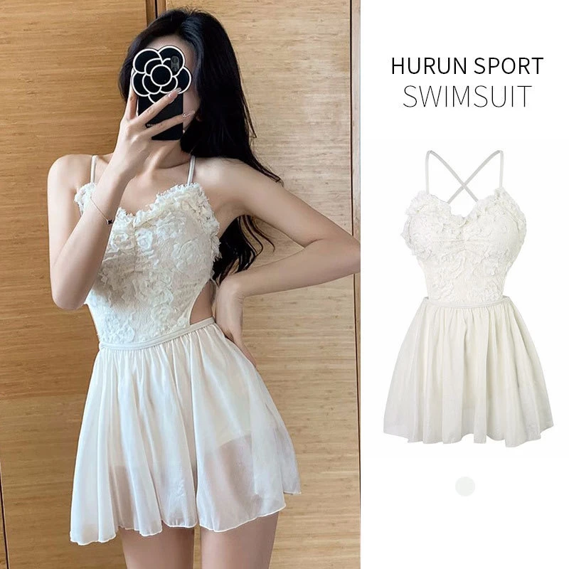 游泳衣女夏性感蕾丝吊带裙纯欲保守学生遮肚显瘦2024新款温泉泳装