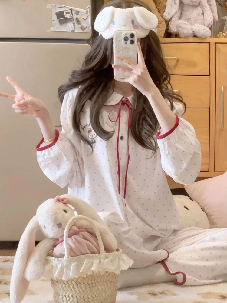 韩版少女学生甜美可爱卡通印花睡衣女春秋宽松长袖长裤家居服套装