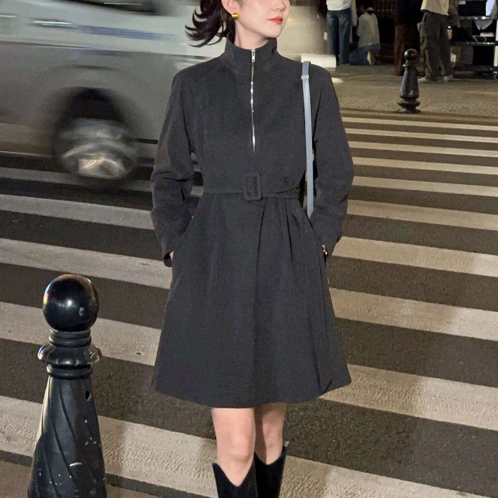 陌瑟MOSE【巴黎时报】时尚轻奢气质显瘦加厚妮子拉链高领连衣裙