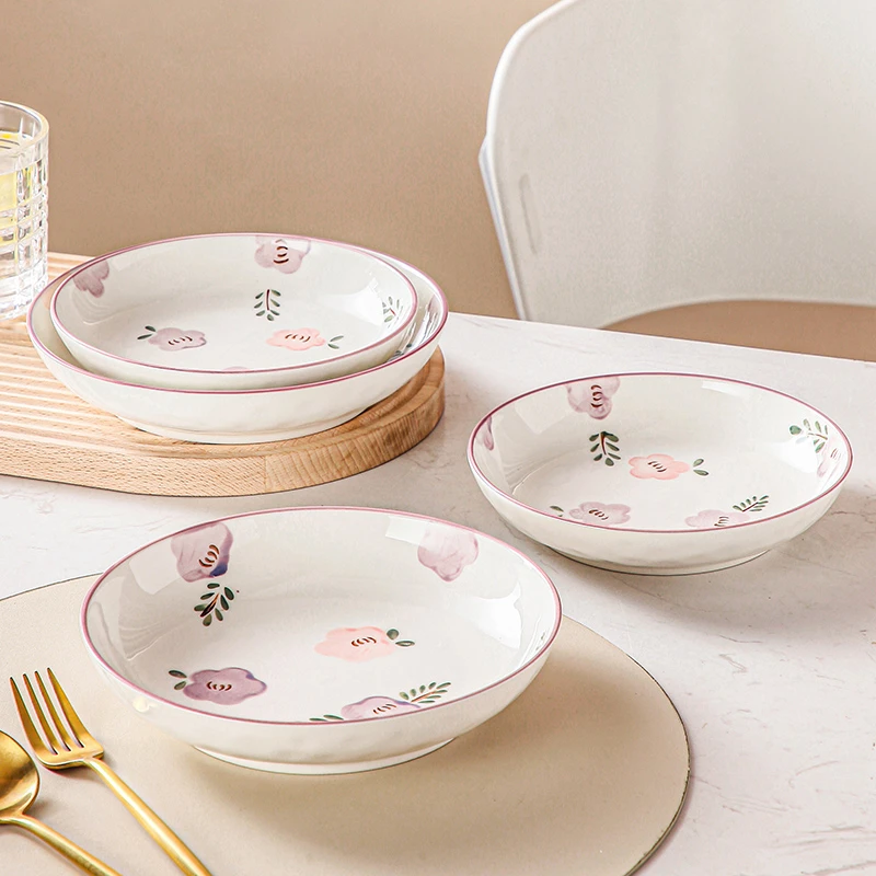 紫萱花高颜值8英寸盘子菜盘家用陶瓷餐盘水果盘小清新餐具盘子