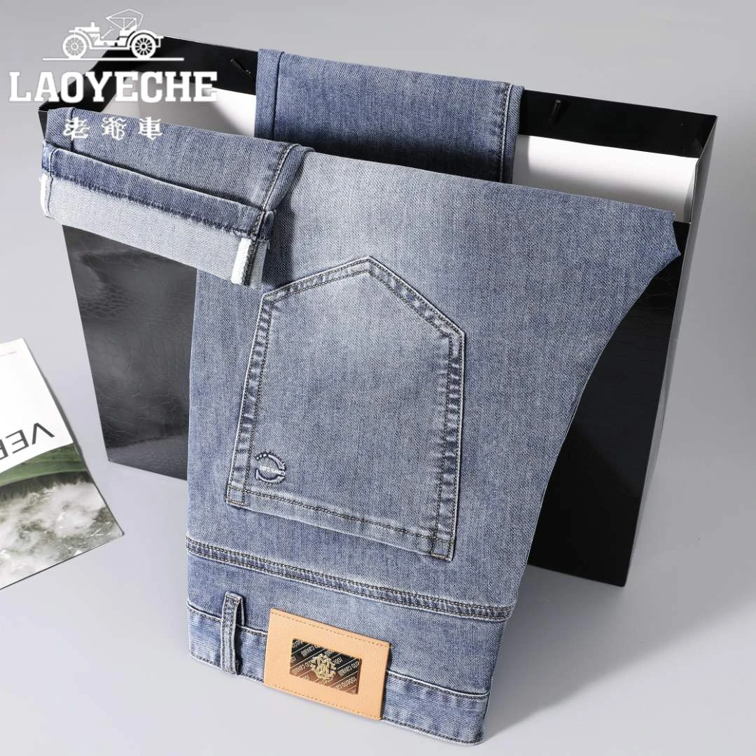 LAOYECHE/老爷车牛仔裤男宽松直筒弹力夏季爆款商务通勤百搭休闲