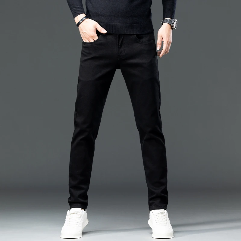 LAOYECHE/老爷车黑色牛仔裤男2024春季新款修身直筒百搭休闲裤子