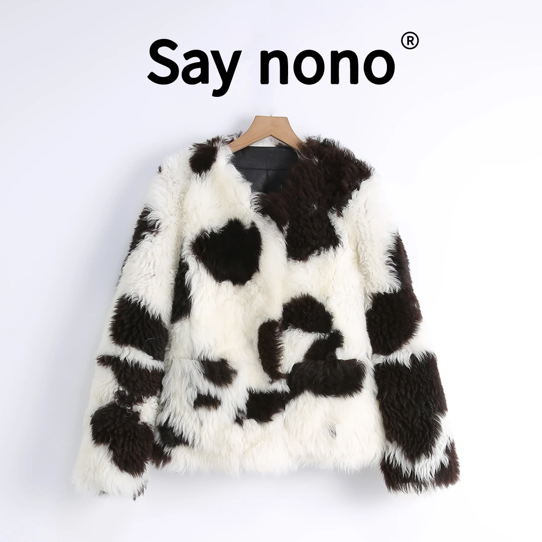 懒猫nono│Saynono 慵懒＿天然奶牛纹托斯卡纳皮毛一体外套 TK88034