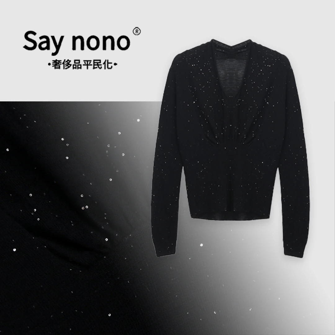 懒猫nono│Saynono 银河系＿V领满天星亮片羊荣羊髦衣 /T23209