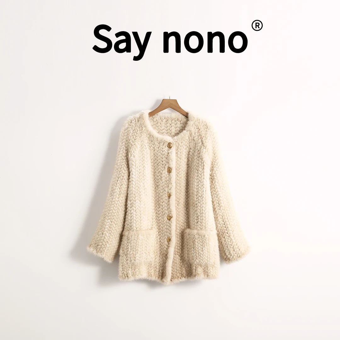 1懒猫nono│Saynono 进口水貂毛编织圆领皮草外套-MLJ2180