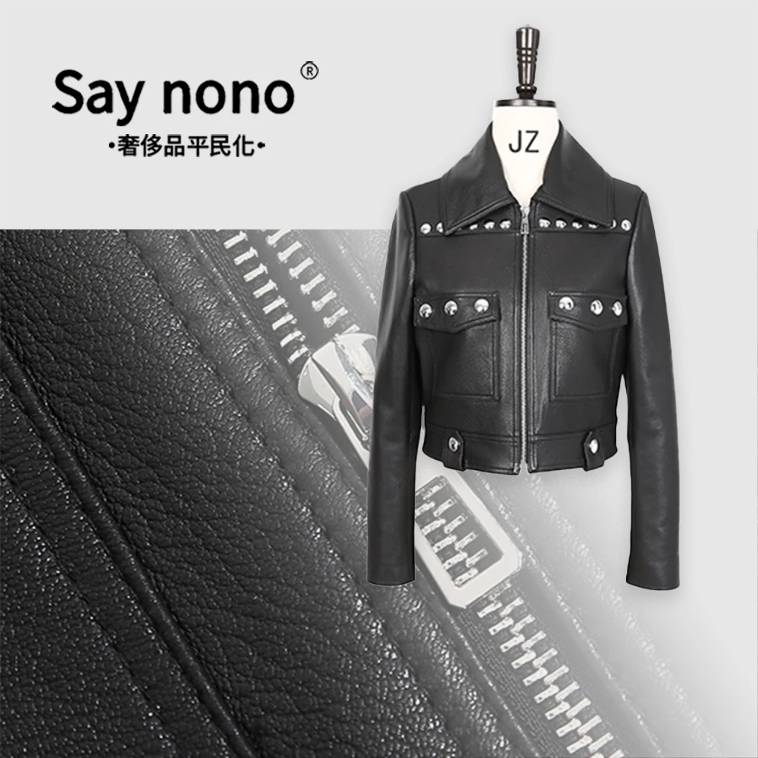 懒猫nono│Saynono 酷感＿机车拉链翻领羊皮夹克外套女 XH-GS22105