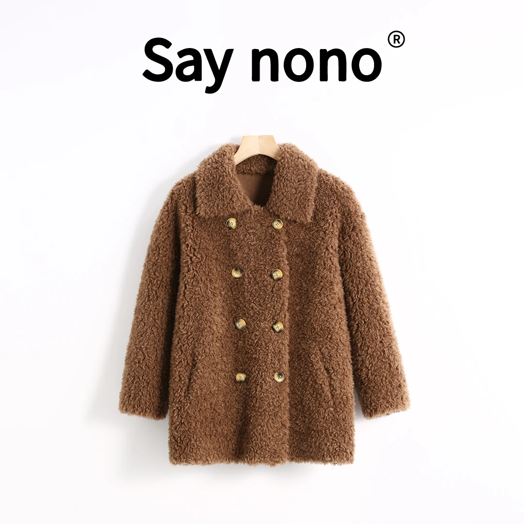 懒猫nono│Saynono 全羊毛小金扣颗粒羊剪绒立领宽松外套 /MF8305
