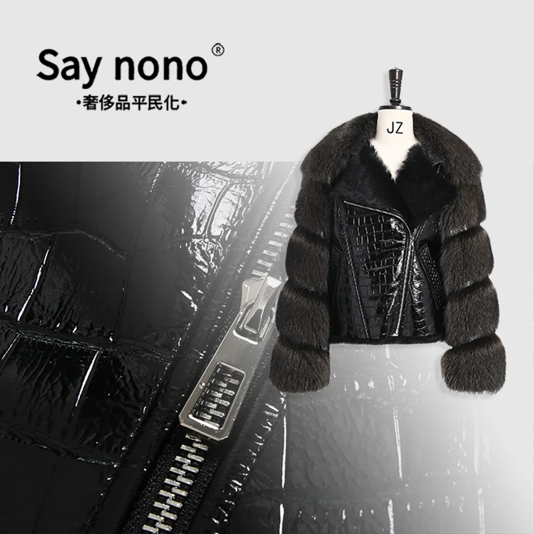懒猫nono│Saynono 拼接＿欧美风修身皮衣显瘦短款外套  XH/G23109